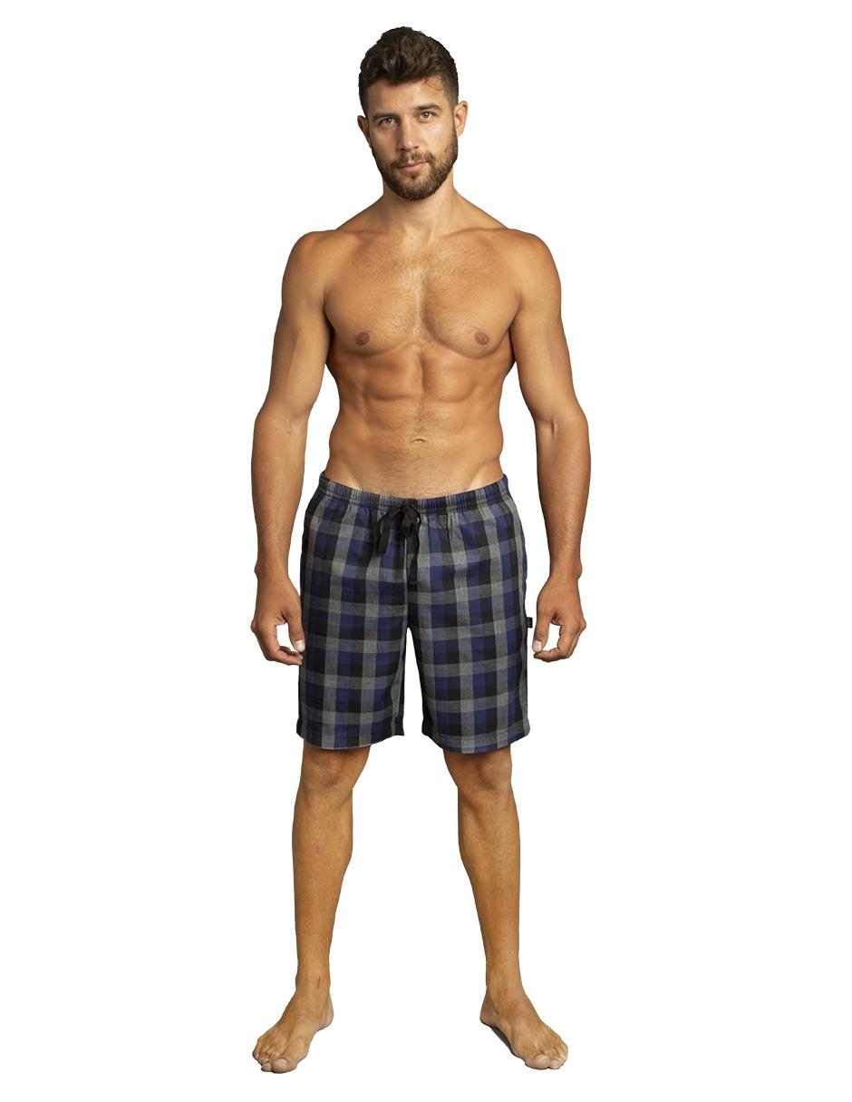 Pijama bermuda estampado a cuadros de algodón para hombre