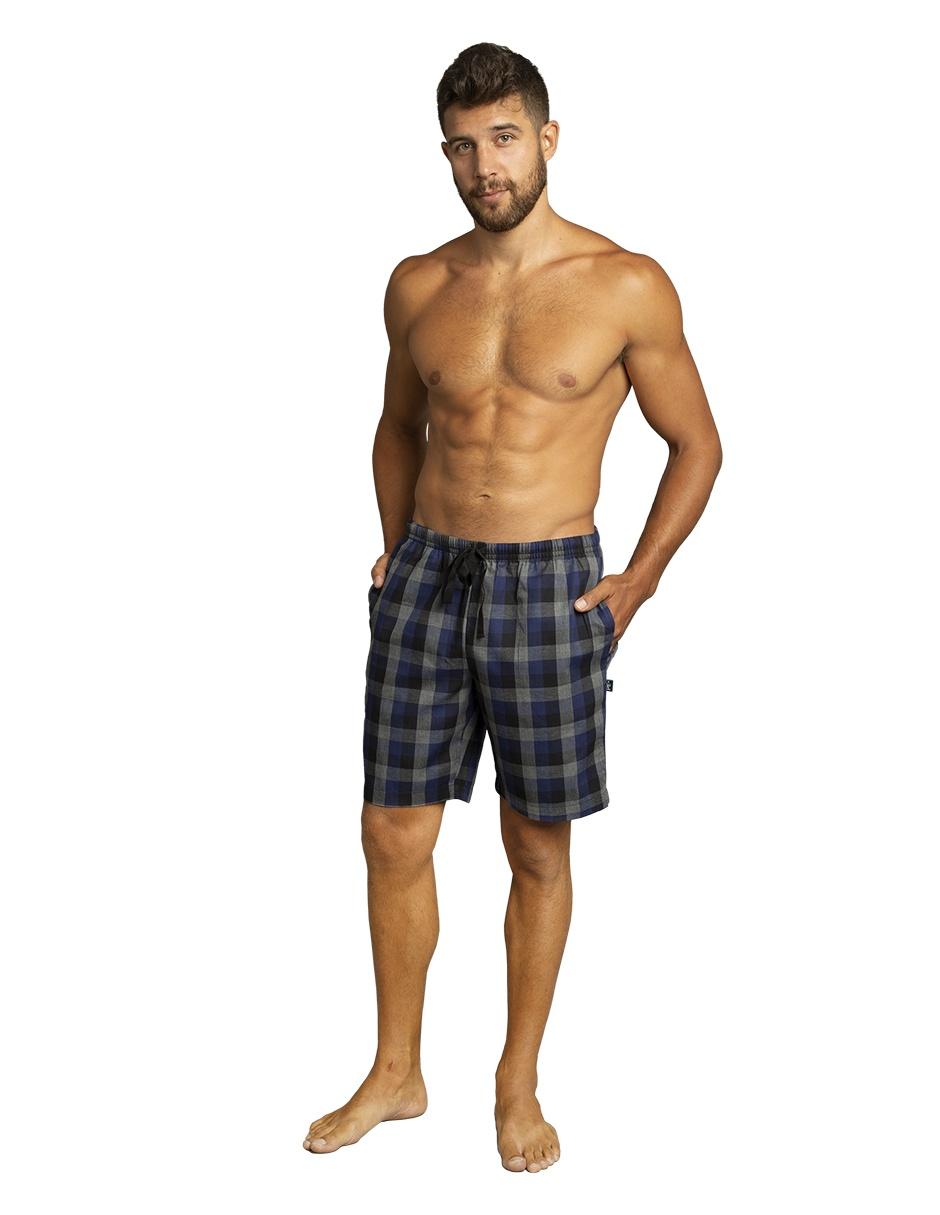 Pijama bermuda estampado a cuadros de algodón para hombre 2