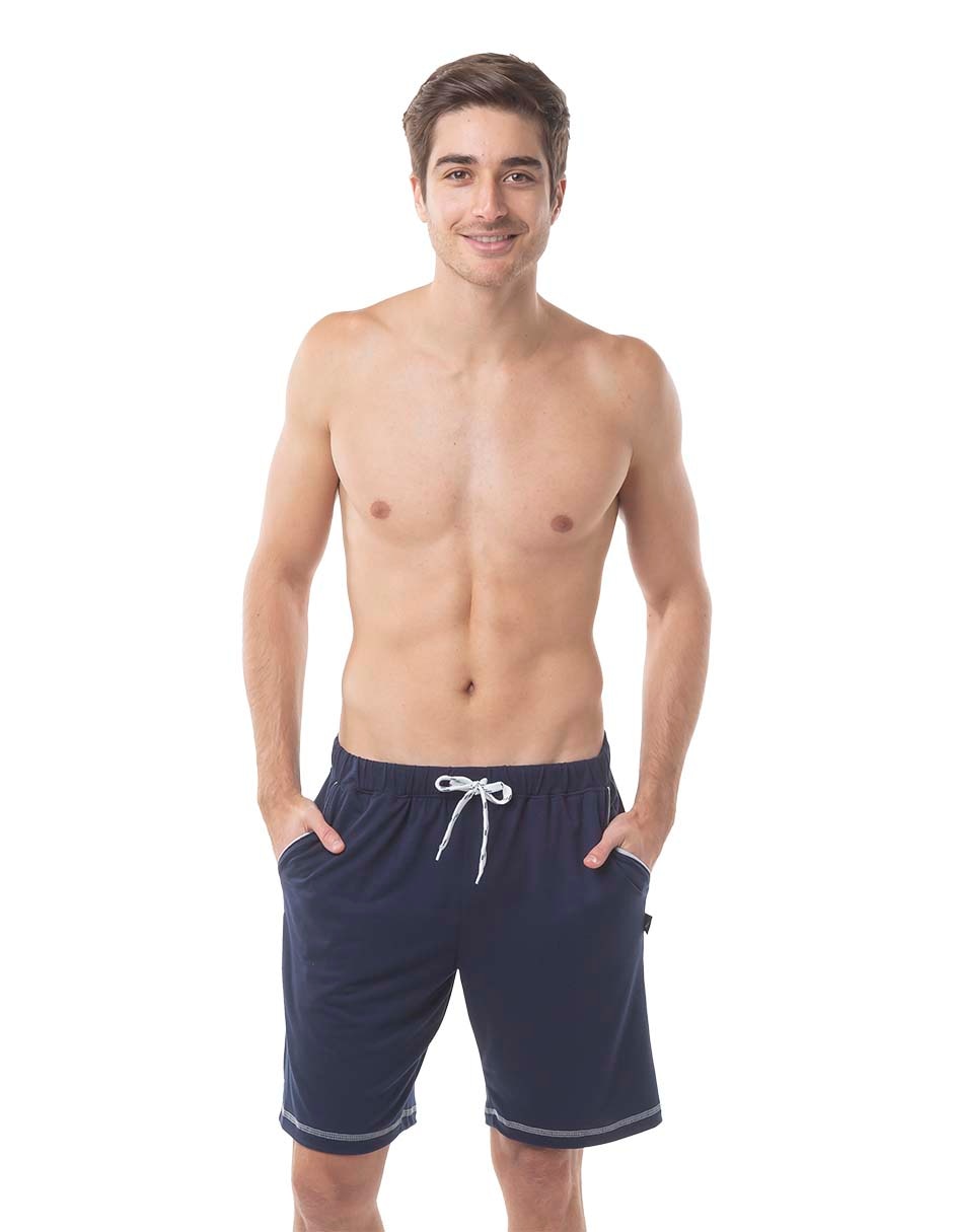 Pijama bermuda estampado liso de poliéster para hombre