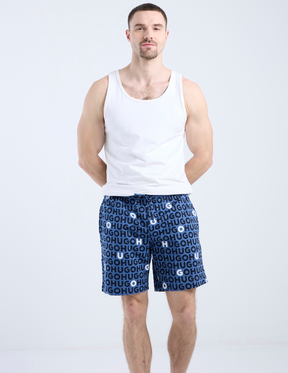 Pijama short estampado logo de algodón para hombre