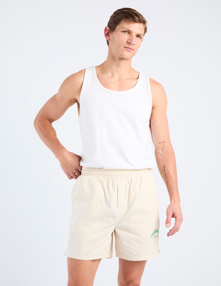 Pijama short estampado a rayas de algodón para hombre